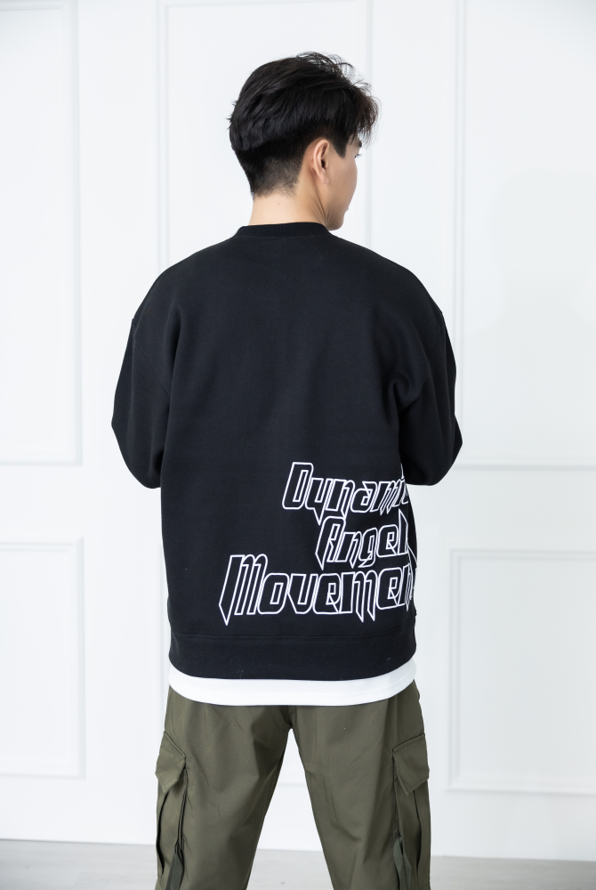 긴팔 下擺拼接內刷毛長袖上衣/黑色