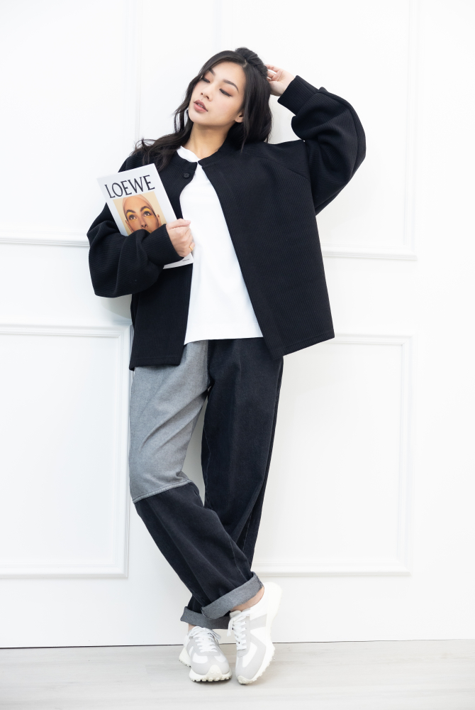 코트 開襟單暗扣針織外套/黑色