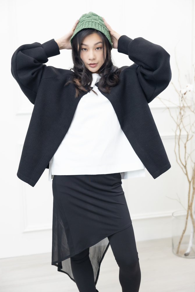 코트 開襟單暗扣針織外套/黑色