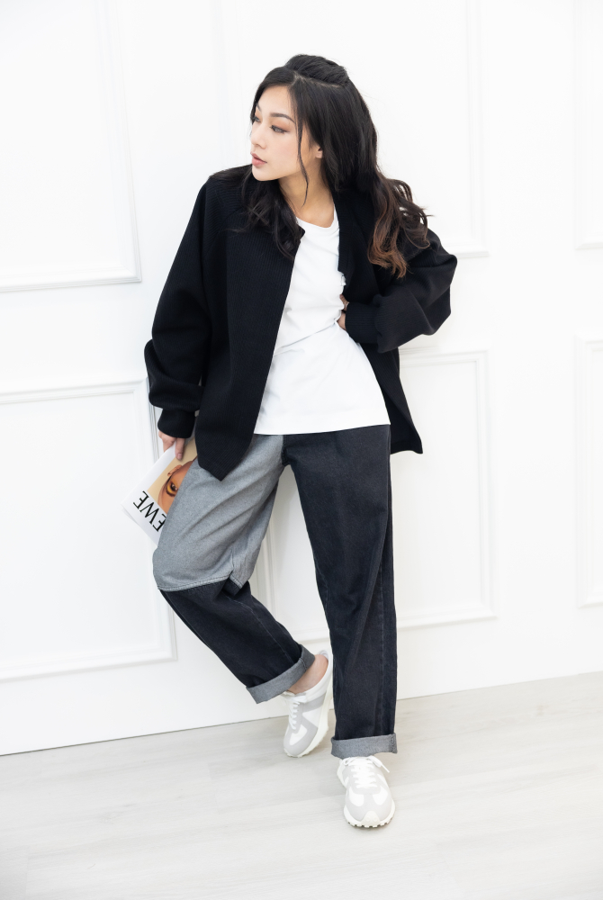 코트 開襟單暗扣針織外套/黑色