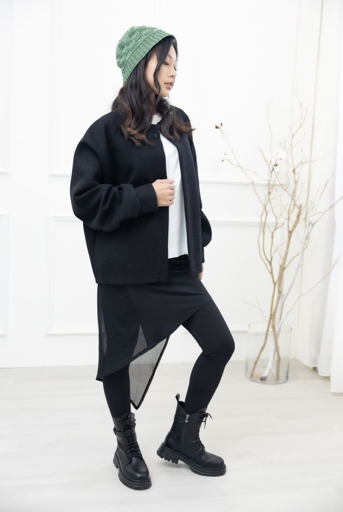 코트 開襟單暗扣針織外套/黑色