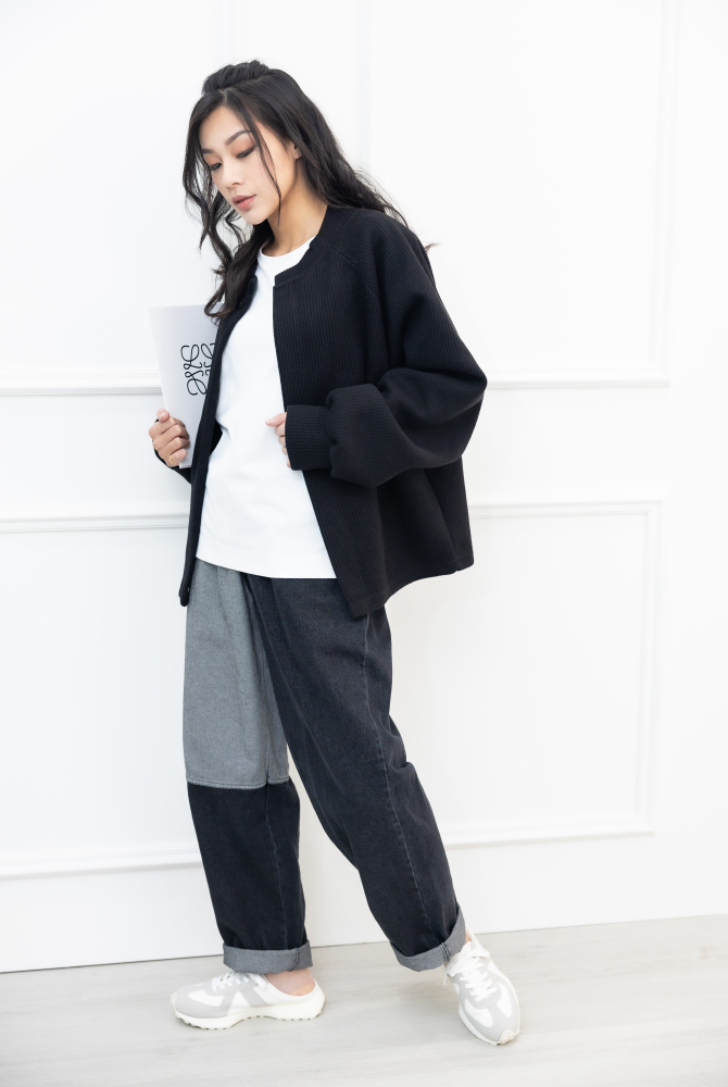 코트 開襟單暗扣針織外套/黑色