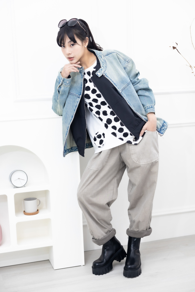 코트 淺藍釘釦領牛仔外套