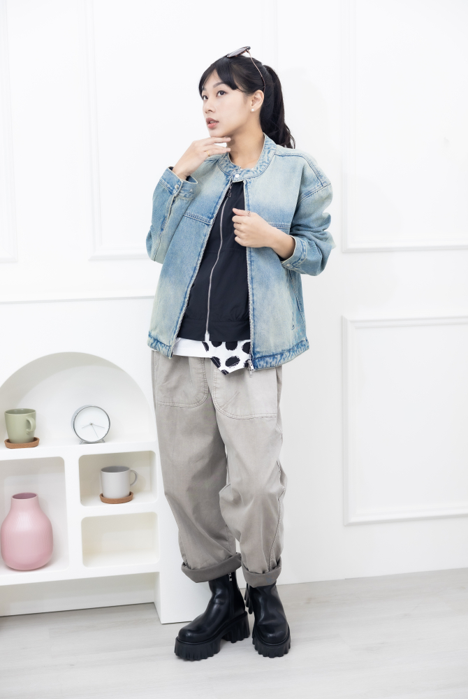 코트 淺藍釘釦領牛仔外套