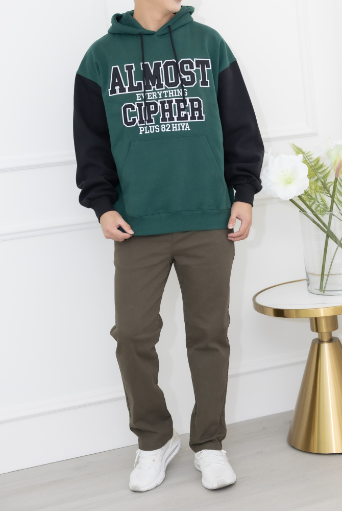 긴팔 綠拼黑長袖帽T