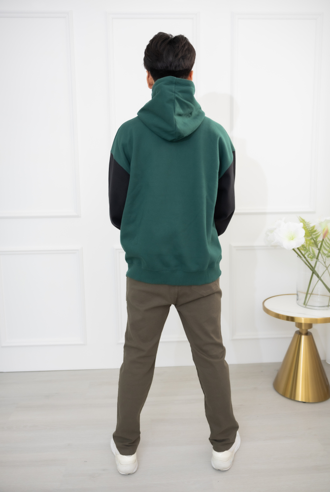 긴팔 綠拼黑長袖帽T