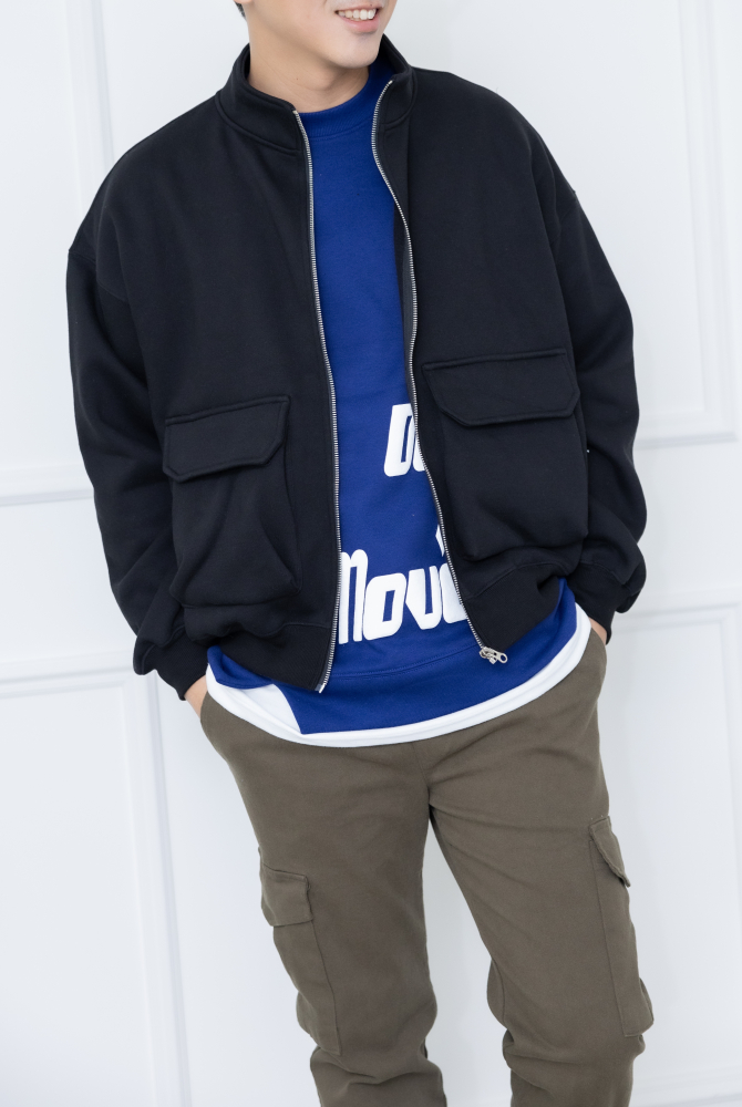 코트 半領大口袋外套／黑色