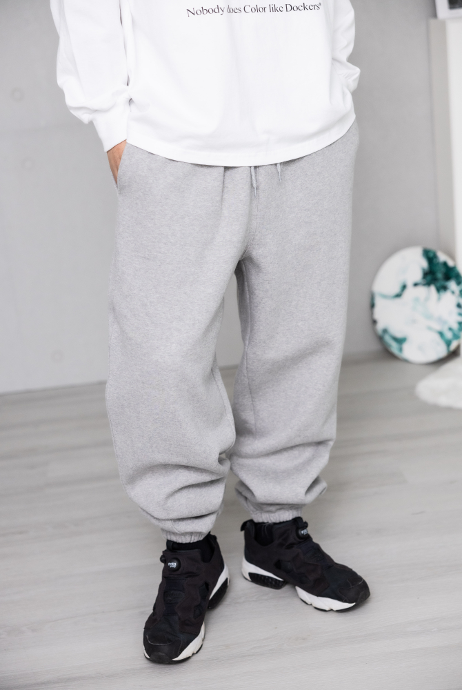 긴 바지 鬆緊褲腳棉長褲/灰色