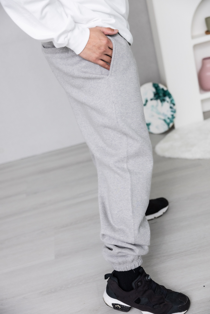 긴 바지 鬆緊褲腳棉長褲/灰色