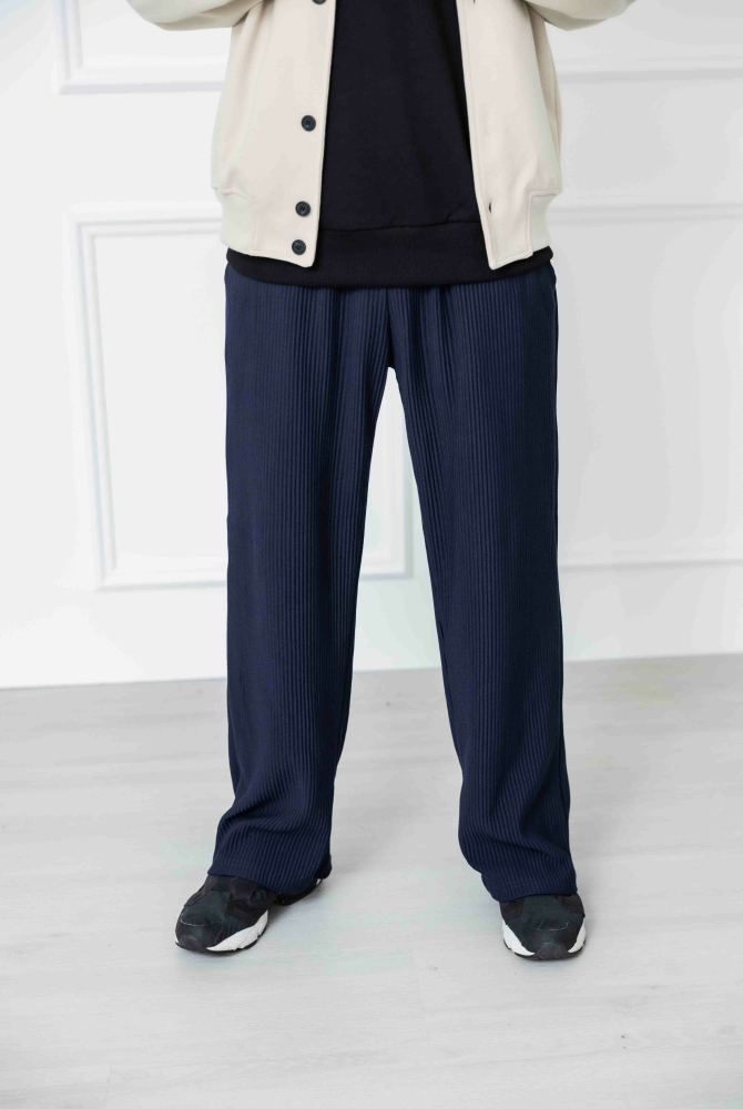 긴 바지 直筒棉長褲/深藍色