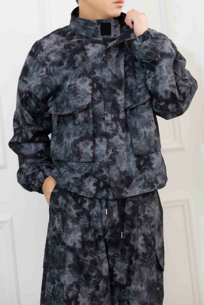 코트 暈染風大口袋外套/黑色