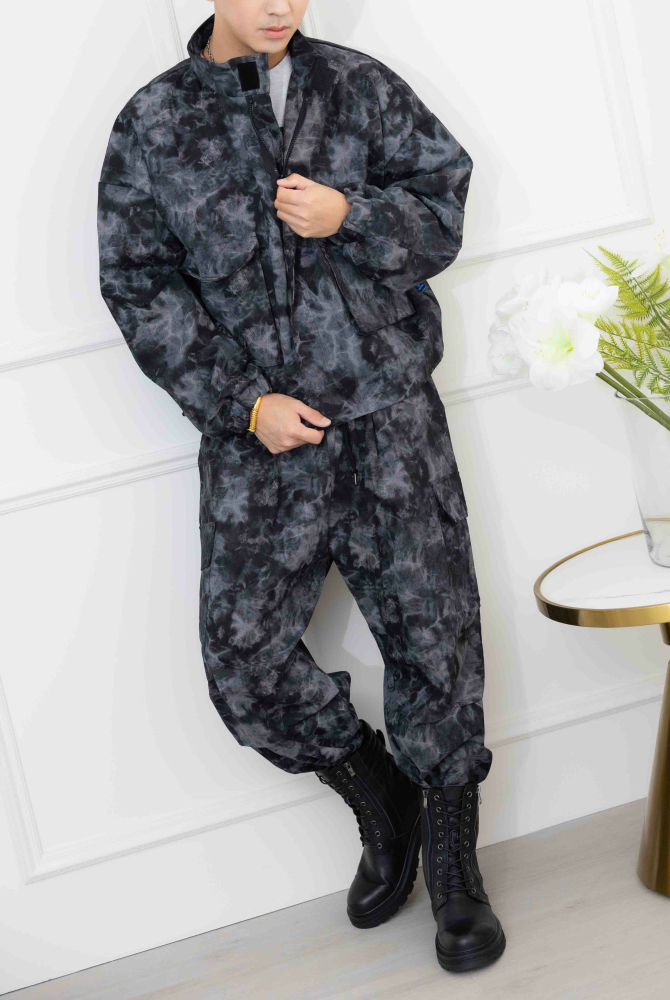 코트 暈染風大口袋外套/黑色