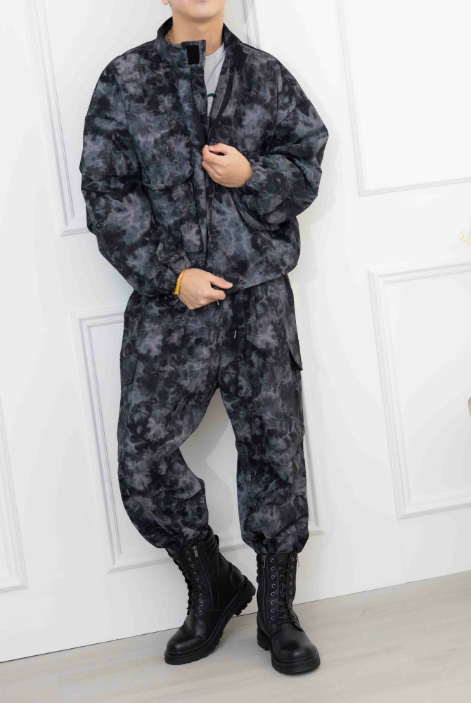 코트 暈染風大口袋外套/黑色