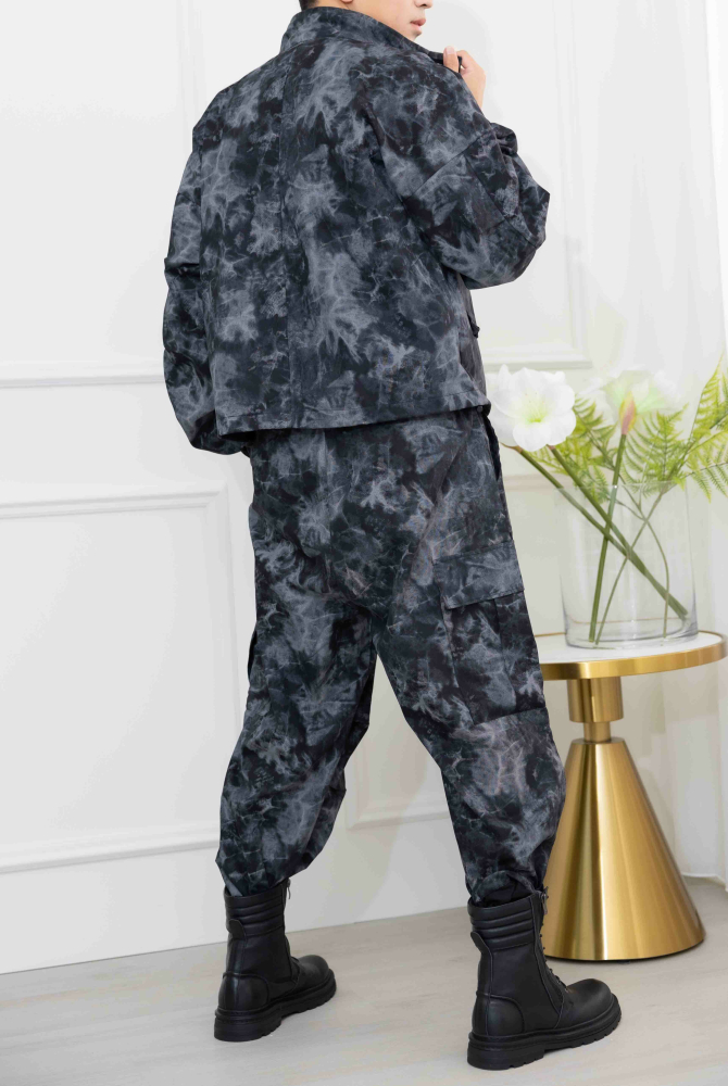 코트 暈染風大口袋外套/黑色