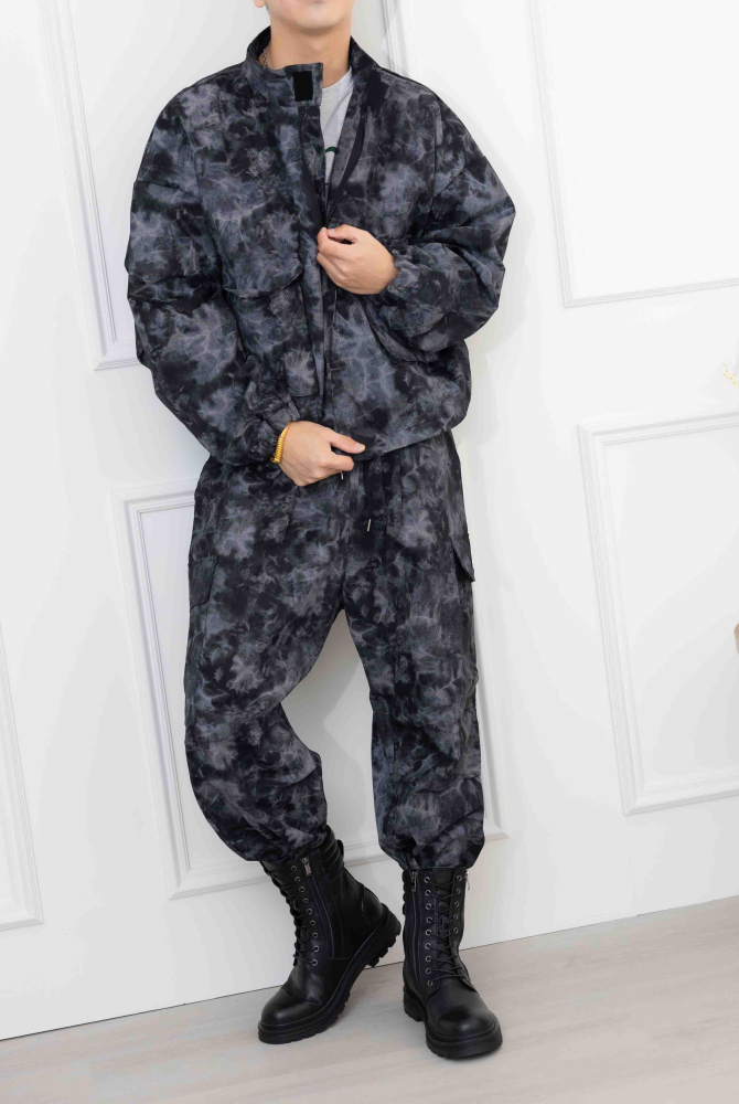 긴 바지 暈染風工裝長褲/黑色