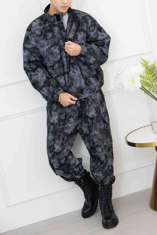 긴 바지 暈染風工裝長褲/黑色