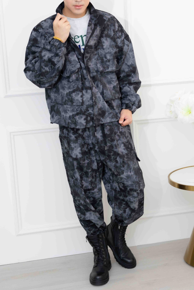 긴 바지 暈染風工裝長褲/黑色