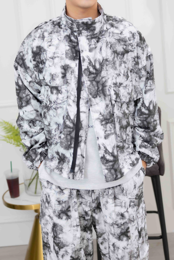 코트 暈染風大口袋外套/白色