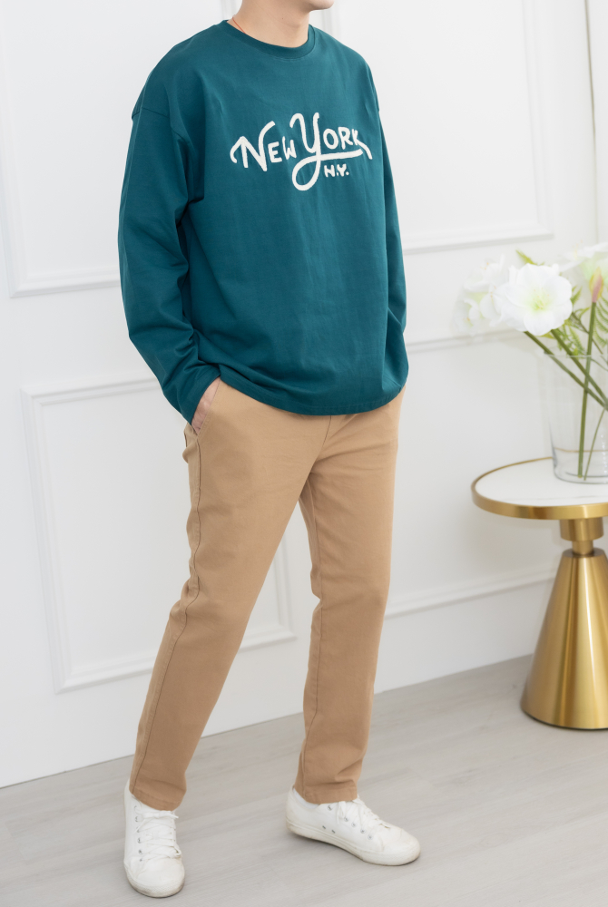 긴 바지 鬆緊合身長褲／駝色