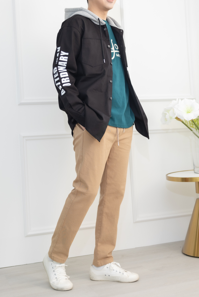 긴 바지 鬆緊合身長褲／駝色