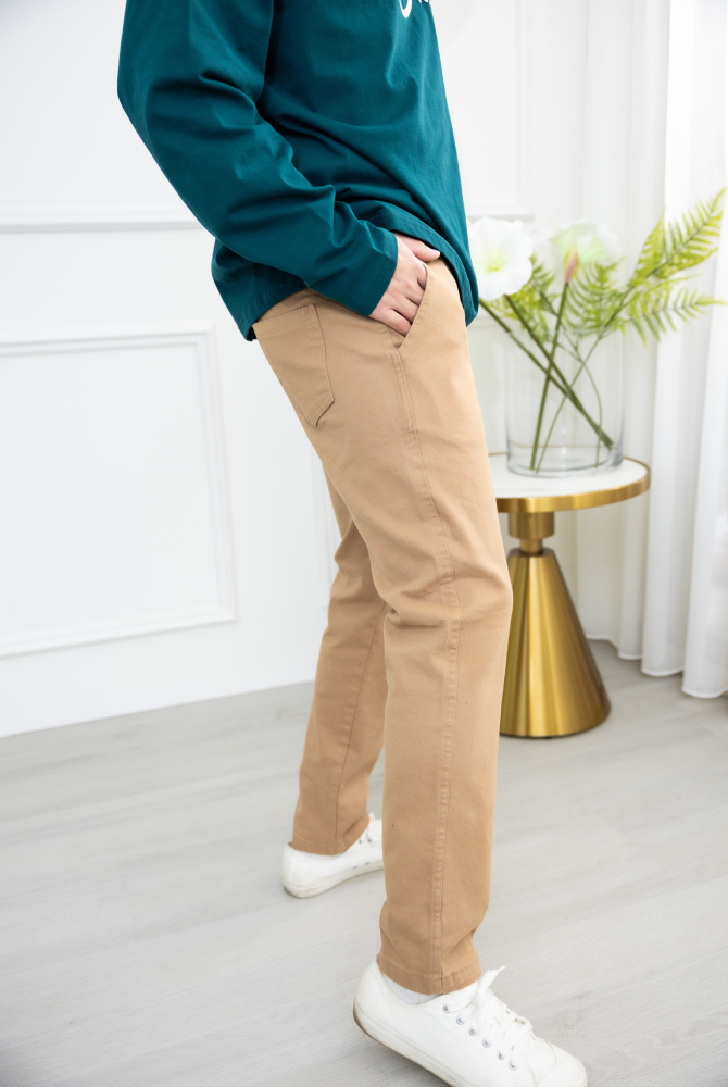 긴 바지 鬆緊合身長褲／駝色