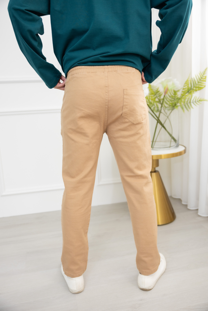 긴 바지 鬆緊合身長褲／駝色