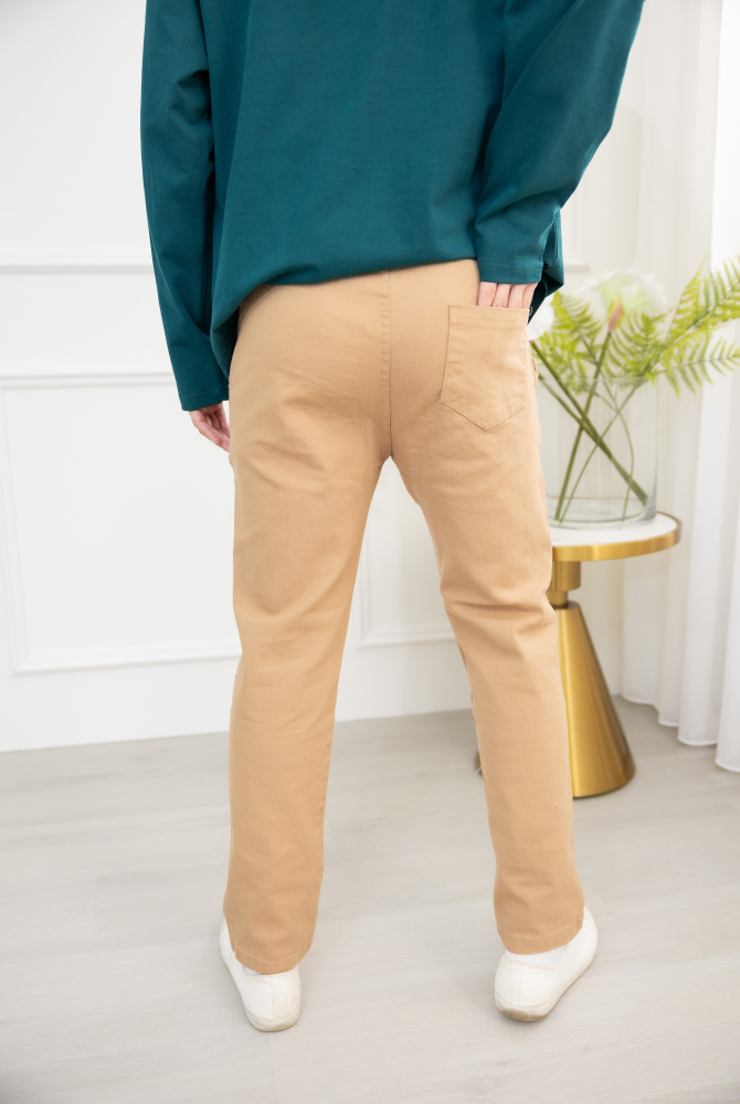 긴 바지 鬆緊合身長褲／駝色