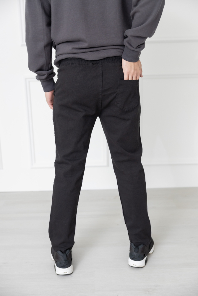 긴 바지 鬆緊合身長褲/黑色