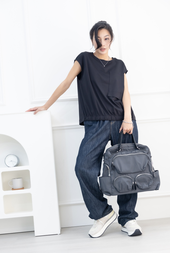 가방 多層收納真皮手把 肩背手提兩用包／深灰色