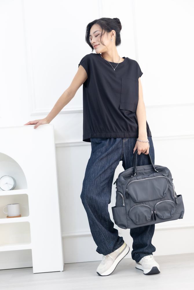 가방 多層收納真皮手把 肩背手提兩用包／深灰色