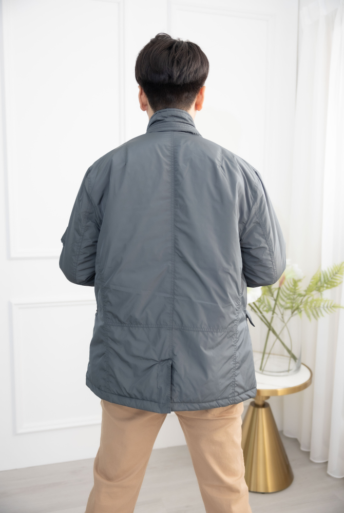 코트 防風立領外套／灰綠色