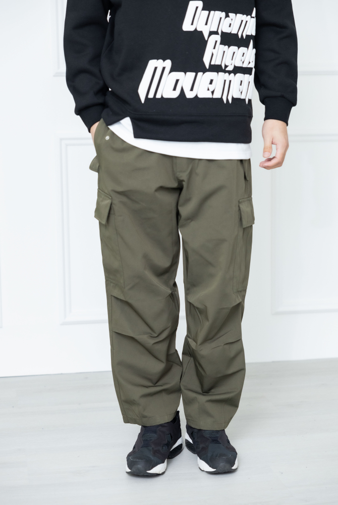 긴 바지 舒適多口袋鬆緊長褲/軍綠色