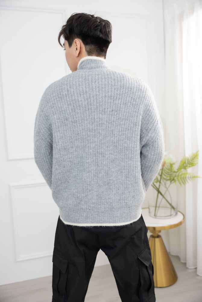 코트 針織滾邊外套／灰色