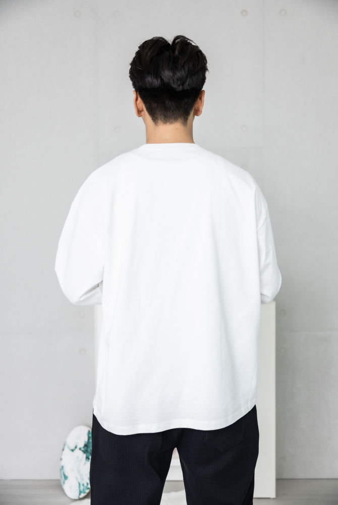 긴팔 紐約電繡字長袖上衣／白色