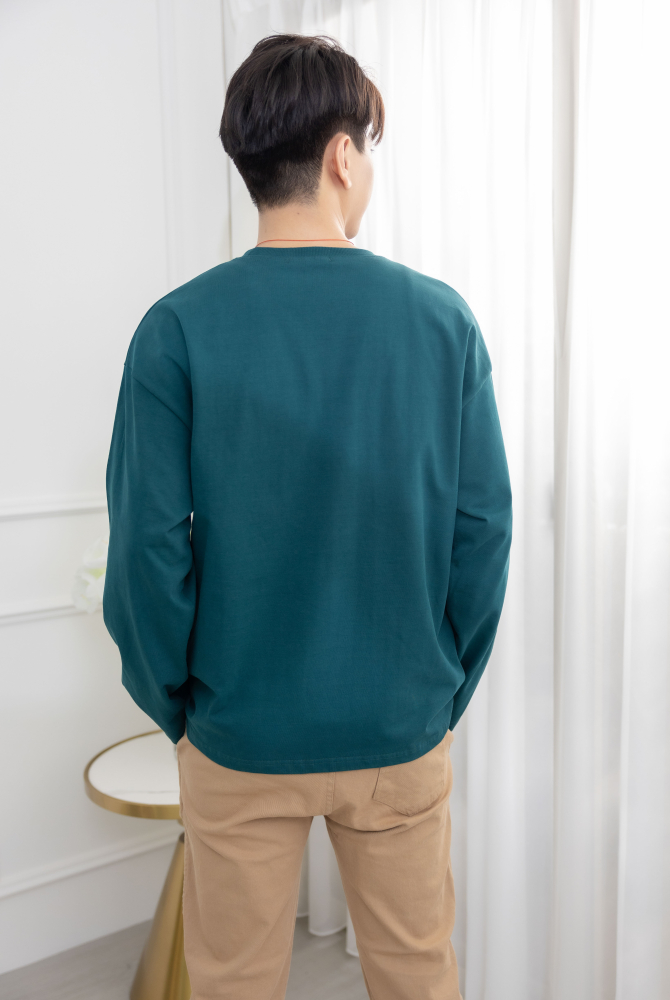 긴팔 紐約電繡字長袖上衣／綠色