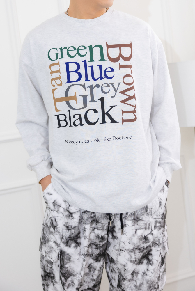 긴팔 顏色英文印花長袖上衣／灰色