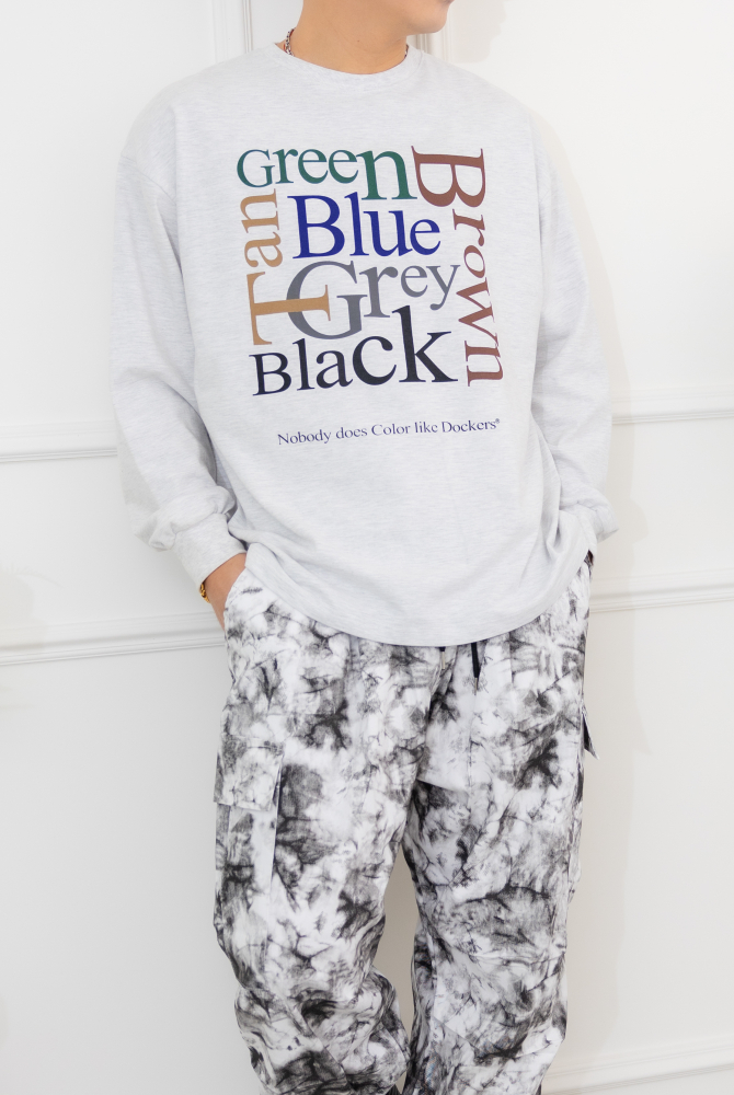 긴팔 顏色英文印花長袖上衣／灰色