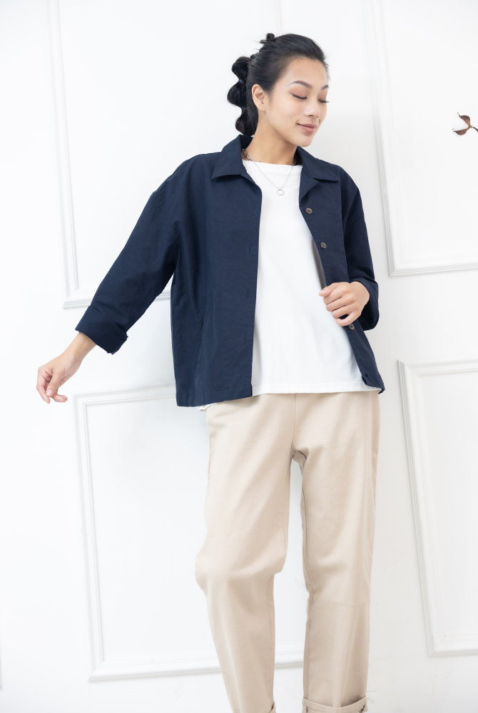 코트 直條西裝外套 / 深藍色