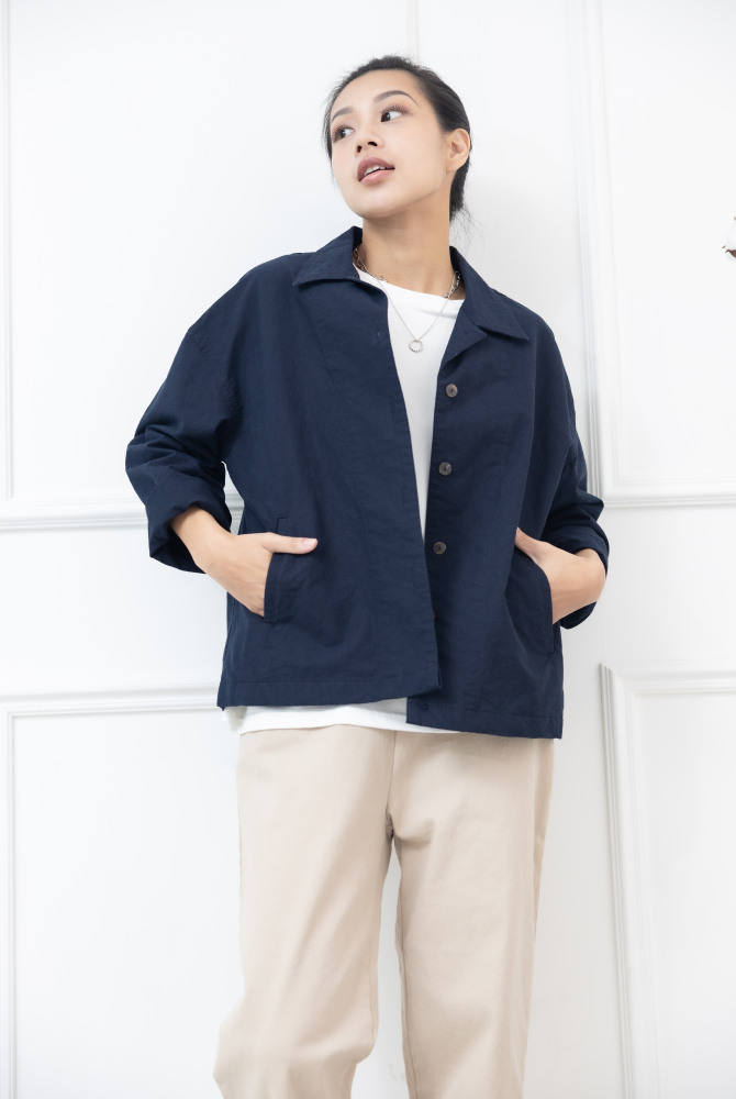 코트 直條西裝外套 / 深藍色