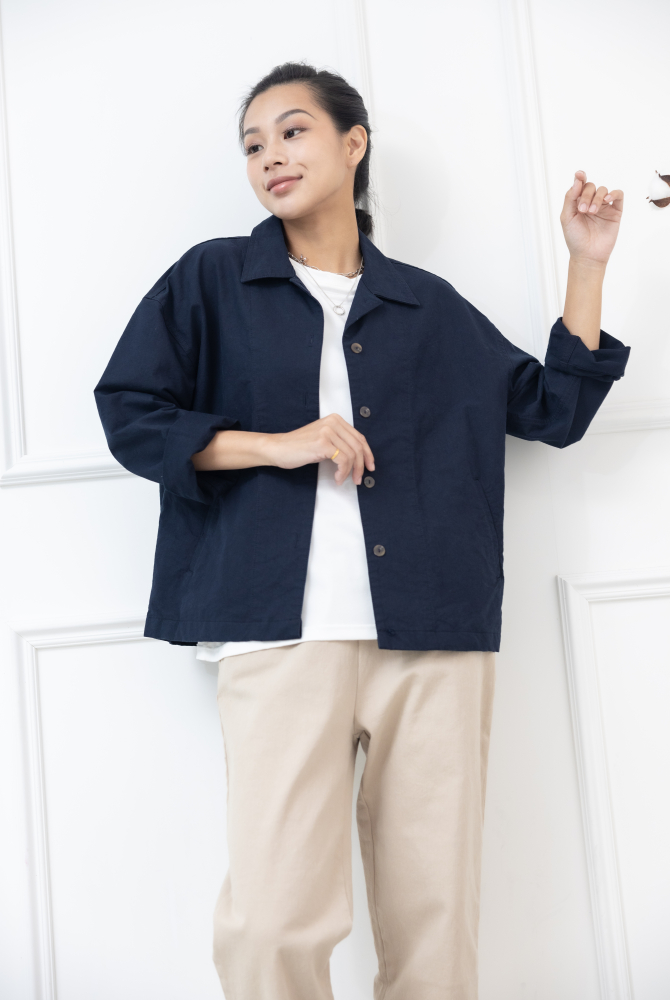 코트 直條西裝外套 / 深藍色