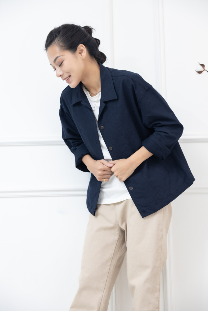 코트 直條西裝外套 / 深藍色