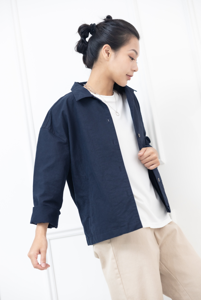 코트 直條西裝外套 / 深藍色