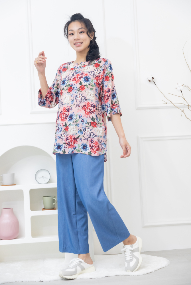 긴 바지 薄涼寬直筒牛仔長褲 / 淺藍色