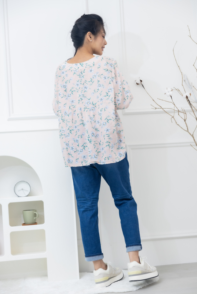 긴 바지 鈕扣黃色縫線牛仔褲 / 深藍色