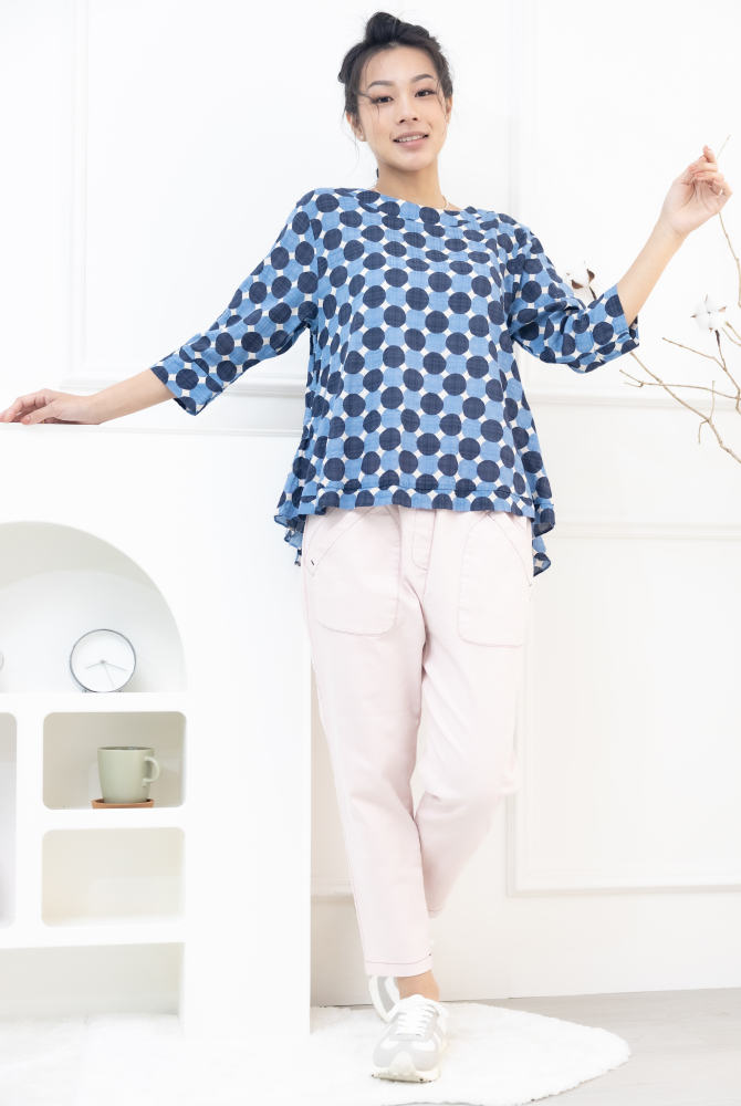 긴 바지 造型斜口袋斜紋布繭型褲 / 粉紅色