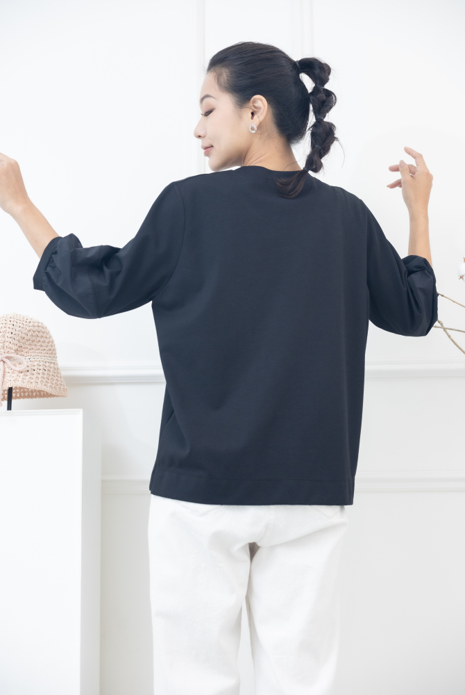 긴팔 胸前sunshine souls字七分袖上衣 / 黑色