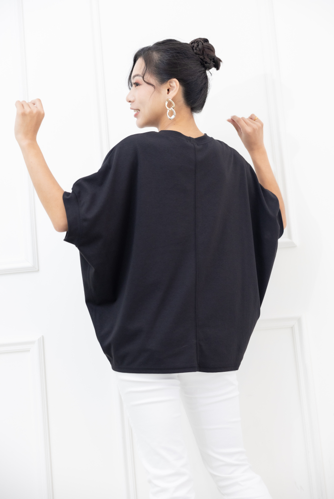 반팔 白色cest lavie字寬鬆上衣 / 黑色