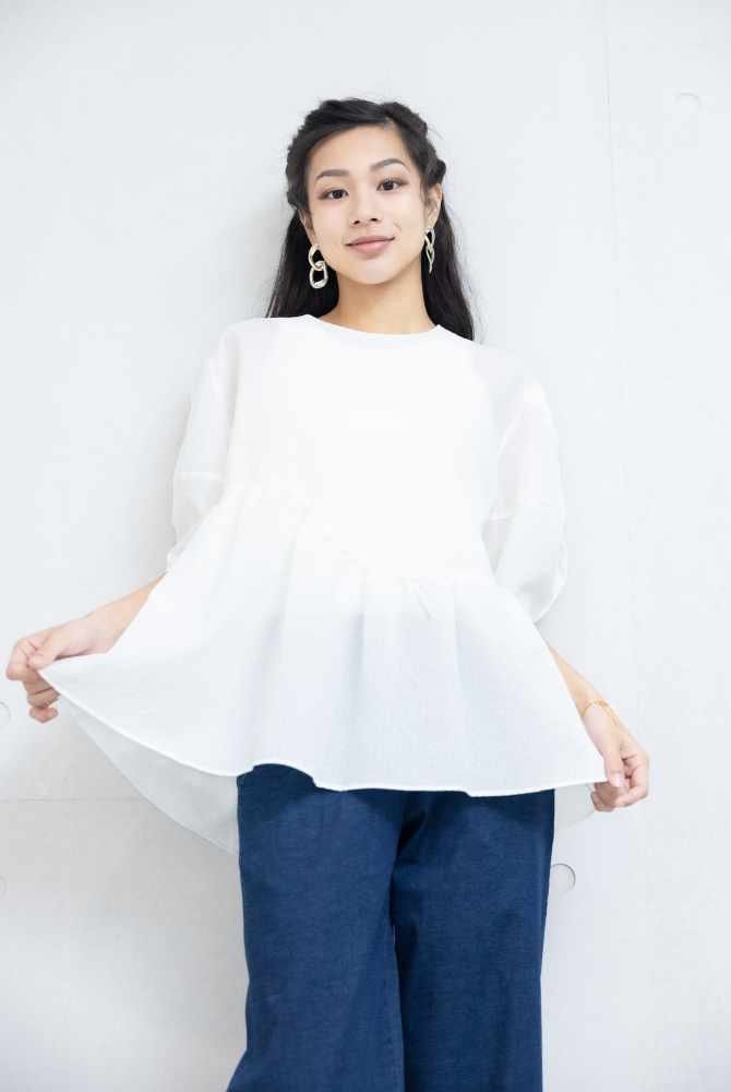 반팔 半透傘狀短袖上衣 / 白色