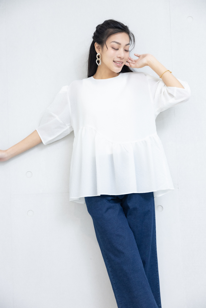 반팔 半透傘狀短袖上衣 / 白色