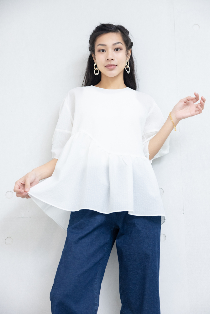 반팔 半透傘狀短袖上衣 / 白色